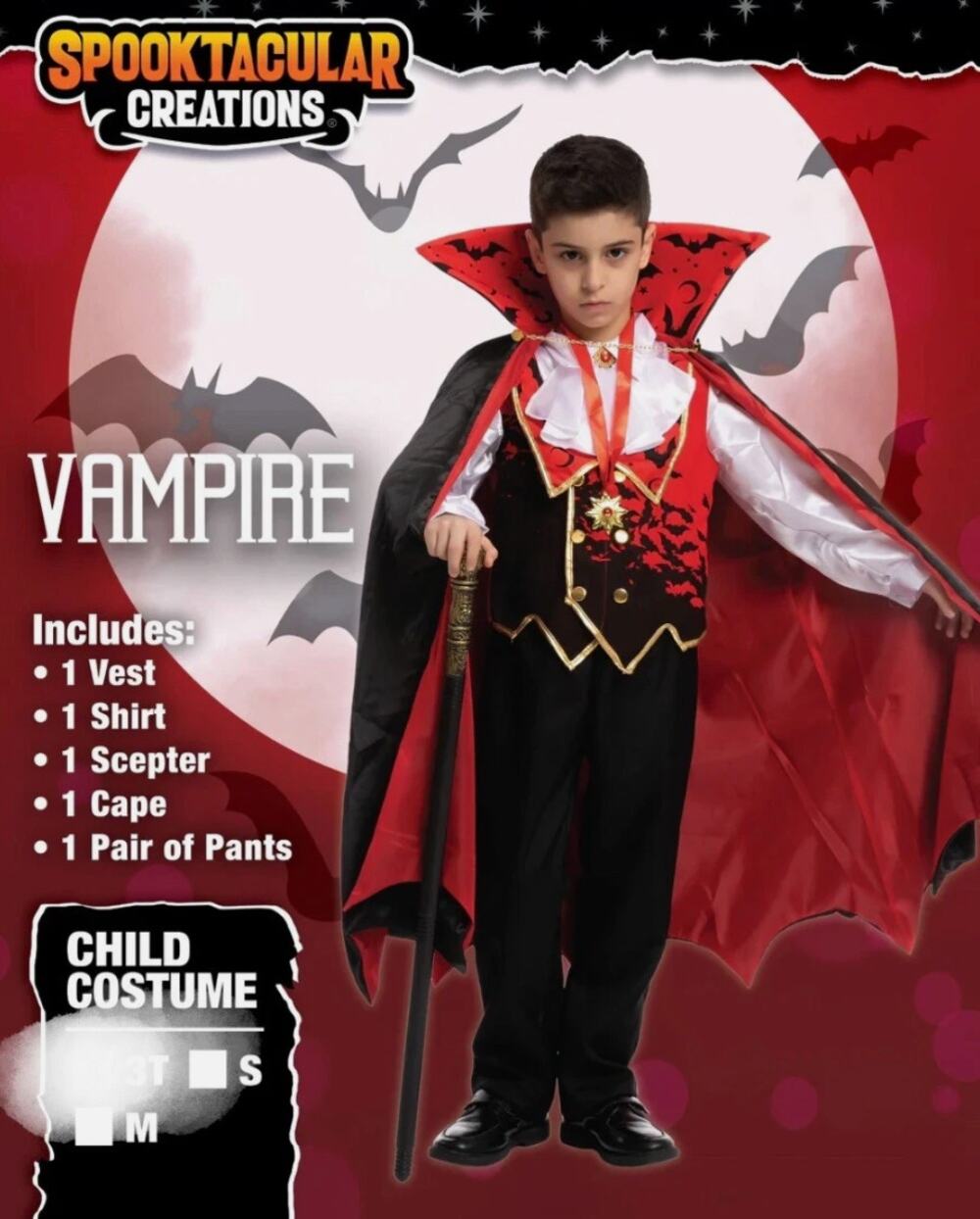 Spooktacular Creations Deluxe Vampire Halloween Costume Boy's Size S 5-7 Years